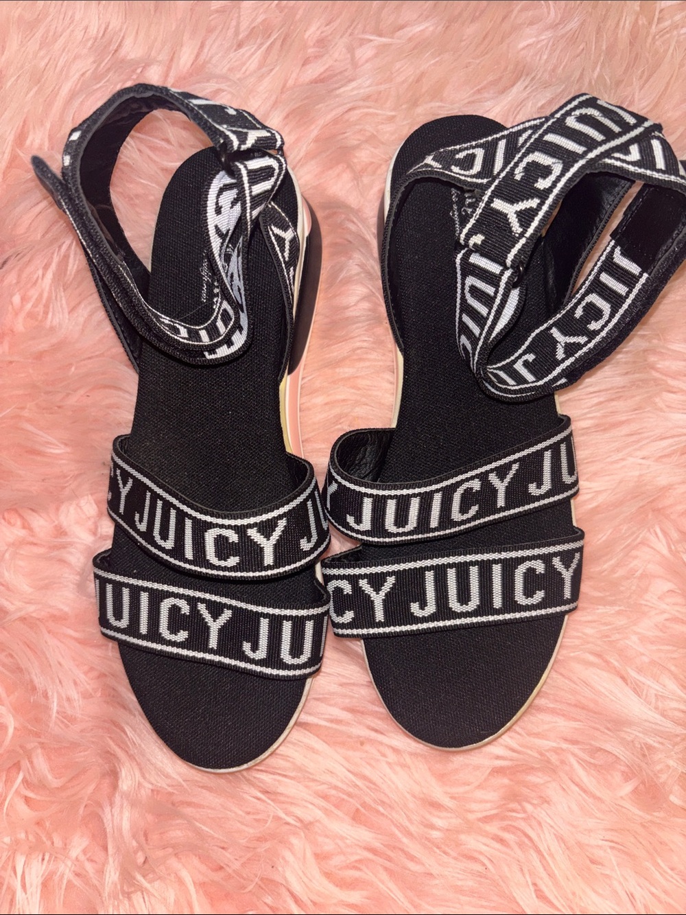 Juicy Couture Black and White Logo Strap Women's Sandals